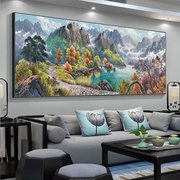 新中式沙发客厅背景墙，装饰画中国风招财，挂画办公室大气单幅山水画