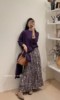 女装韩版复古小众紫色，小清新毛衣加围巾，上衣搭配高腰碎花半身裙