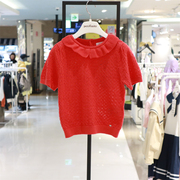 PERIMITZ女童红色翻领套头针织衫韩国24夏季T恤透气短袖纯棉