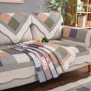 黑凤梨全棉田园拼块布艺，沙发垫绗缝工艺，防滑加厚四季通用沙发巾