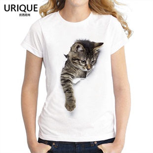 3d立体逼真萌猫咪图案莫代尔，t恤女短袖可爱动物，印花情侣亲子装t恤
