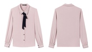 衬衫春季翻领单排扣领结，装饰粉嫩设计感甜美百搭款上衣0.23