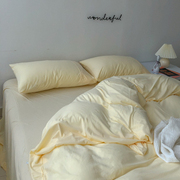 家居淡黄色柔软针织棉四件套全棉纯棉被套床单1.5/1.8米床上