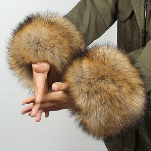 冬季仿皮草毛毛绒袖口套手圈假袖女加厚大狐狸毛保暖护手腕套护袖
