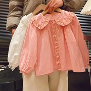 hhkids女童衬衣衬衫蕾丝长袖，娃娃领娃娃，衫春秋洋气hcs011