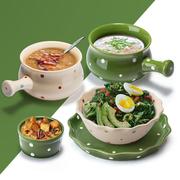 ezicok陶瓷碗波点沙拉碗可爱泡面碗碟创意盘子碗餐具套装盘子绿米