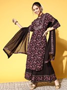 印度进口民族风服饰旁遮比3件套纯棉印花刺绣印巴风情套装 紫色