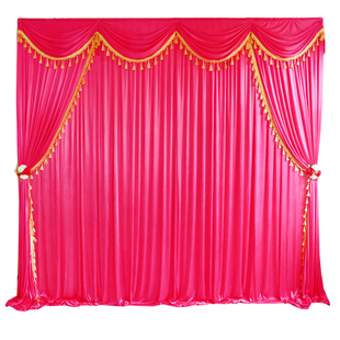 中式婚庆背景纱幔布置装饰中式婚礼舞台红色背景布幔帷幔布置