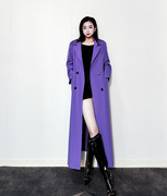 女士紫色中长款风衣外套双排，扣西服领宽松时尚小众设计