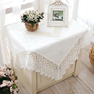 欧式刺绣花边餐桌布台布，蕾丝茶几布美式(布美式)长方形白色镂空盖布桌旗