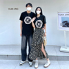 小众设计感情侣装夏季韩版短袖T恤男女两件套法式一裙一衣ins潮牌