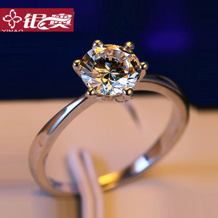 925纯银一克拉钻戒仿真钻石戒指，女结婚求婚情侣，莫桑石对戒订婚假