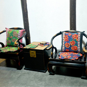 丹凤创意中式复古家居布艺牡丹花，抱枕套靠背套梅花坐垫椅垫套装