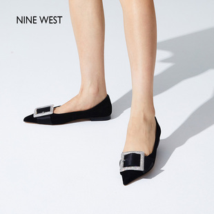 Nine West/玖熙方糖单鞋法式钻扣2024春尖头平底鞋女