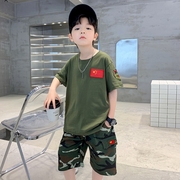 男童夏装迷彩套装军绿色短袖2024儿童军装演出服男孩时髦潮酷