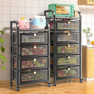 厨房置物架带抽屉落地放水果蔬菜收纳架菜篮子，家用多层储物柜专用