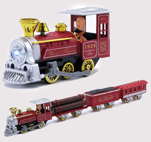 仿真合金蒸气火车头套装，儿童金属小汽车，模型回力声光玩具摆件
