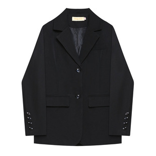 黑色自制小西服女韩版小众，设计感宽松白色英伦风大码职业西装外套