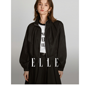 ELLE黑色高级感短款长袖外套女2024春装小个子宽松气质上衣