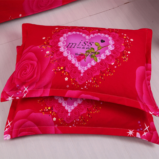 加厚纯水洗棉家用结婚枕套，一对装大红色婚庆，枕芯套48×74cm枕头套