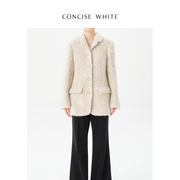 CONCISE-WHITE简白 圈圈羊毛修身翻领毛绒外套上衣秋冬