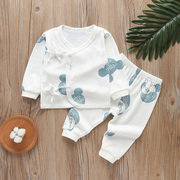 新生幼儿衣服春秋款纯棉婴儿，系带和尚服套装，0-6月宝宝夏季两件套