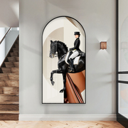 现代时尚玄关走廊背景，挂画法式马术抽象壁画拱门形状楼梯酒店挂画