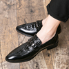 新韩版皮鞋男士尖头潮流休闲鞋，男时尚鳄，鱼纹套脚商务正装内增高黑