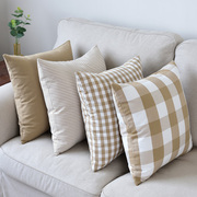 四季可用现代简约沙发抱枕床头大靠背枕套不含芯方形格子条纹靠垫
