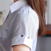 银行衬衫女短袖修身大码黑白竖条纹职业装工装长袖衬衣工作服