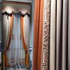 新中式古典高档绒布绣花拼色窗帘定制成品客厅卧式咖橙色三色拼接