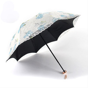遮阳伞抗uv女双层防晒黑胶，遮阳伞蕾丝雨伞，女绣花公主晴雨两用