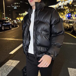 男士保暖棉衣立领冬季外套加厚短款面包服韩版潮流宽松棉袄PU皮衣