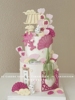 玫红粉色新中式兔宝宝周岁礼蛋糕装饰一岁一礼锦鲤小扇子云朵插件