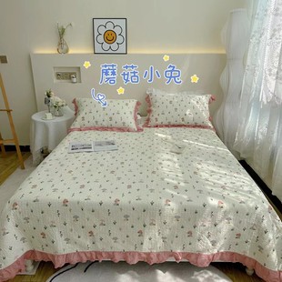韩式全棉床盖四件套高温砂洗新疆棉花夹棉三件套绗缝防滑单件床单