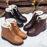 冬季女靴特大码4344系带短靴平跟防滑妈妈，棉靴4042雪地靴子