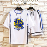 夏季篮球服套装12-15岁男女孩短袖，库里30号球衣，儿童定制训练球服