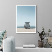 北欧小众风格 蓝色沙滩海边 摄影海报画芯高清海报装饰画芯