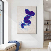 现代极简抽象客厅过道克莱因蓝装饰画书房水墨，意境样板房壁画无框