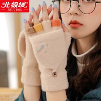 韩版冬季女生，可爱露指毛线，加绒手套