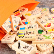 双面100粒汉字数字多功能积木动物拼音形状认知识多米诺骨牌玩具