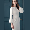 2024春季气质连衣裙长袖白色，针织欧美高端大牌，高冷女神范女装(范女装)