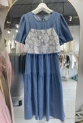 蓝色牛仔连衣裙马甲两件套女夏2023韩系法式复古套装