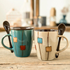 创意陶瓷杯复古个性，潮流马克杯情侣简约杯子咖啡杯，家用水杯带盖勺