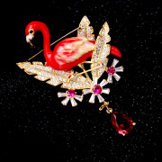 韩版时尚大气质微镶锆石火鸟胸针彩漆玫红毛衣外套配饰胸花女