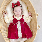 新生婴儿衣服秋装连体衣，洋气女宝宝哈裙满月公主，哈衣百天礼服爬服