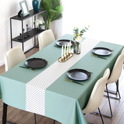 轻奢绿色圆点棉麻餐桌布艺家用小清新防水防油防烫长方形茶几桌垫
