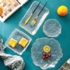 日式不规则锤目纹金边玻璃，盘子创意冰露碟水果沙拉寿司餐具点心盘