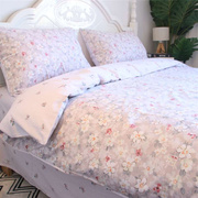 高档田园紫色花卉，小碎花床上四件套，全棉纯棉床单床笠款水墨画风格