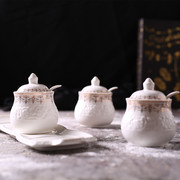 定制骨瓷调味罐创意厨房用品调料盒盐罐欧式陶瓷调味瓶罐三件套装